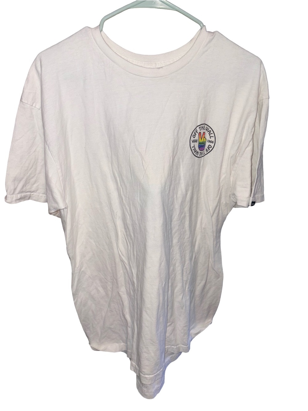 Vans White Short Sleeve Tee with Small Multicolor Chest Patch
